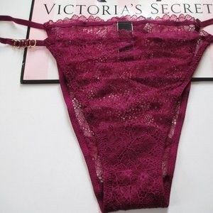 VICTORIA'S SECRET VERY SEXY Purple Lace Brazilian Panty L XL Ring Strap VS